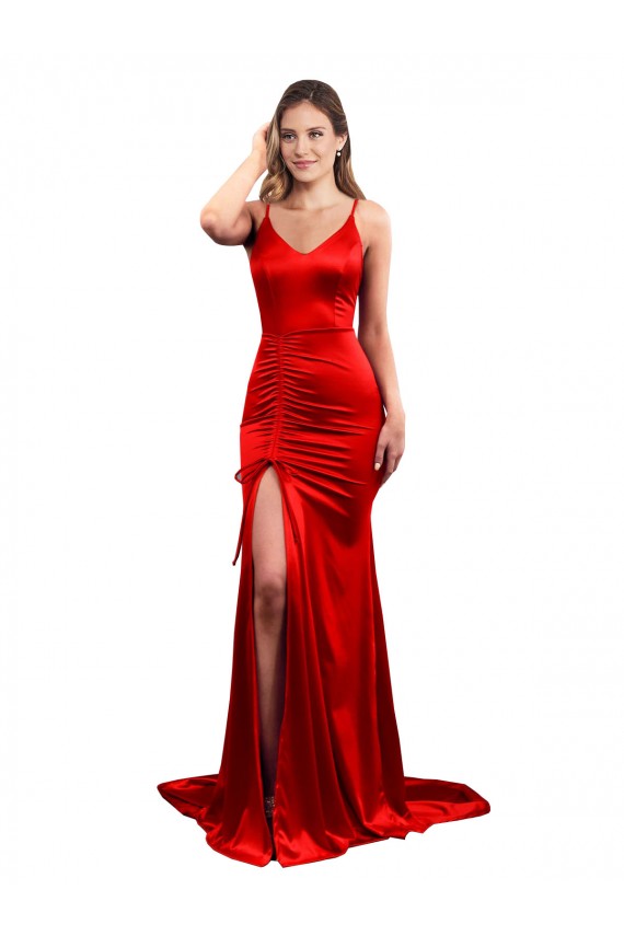 Affordable Mermaid Sweetheart Stretch Satin Long Red Evening Dress Canada