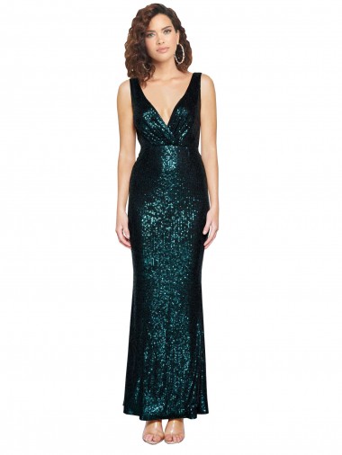 Affordable Mermaid V-Neck Sequin Long Dark Green Evening Dress Canada