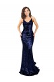 Affordable Mermaid V-Neck Sequin Long Dark Navy Formal Evening Dress Canada
