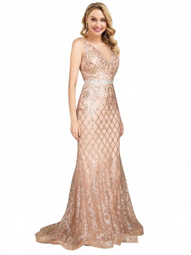 Affordable Mermaid V-Neck Sequin & Sparkling Sequin Long Rose Gold Formal Plus Size Evening Dress Canada