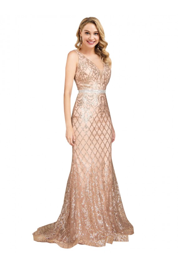 Affordable Mermaid V-Neck Sequin & Sparkling Sequin Long Rose Gold Formal Plus Size Evening Dress Canada