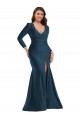 Affordable Mermaid V-Neck Silky Satin Long Atlantic Blue Formal Plus Size Evening Dress Canada