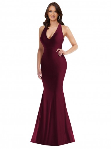 Affordable Mermaid V-Neck Silky Satin Long Burgundy Formal Plus Size Evening Dress Canada