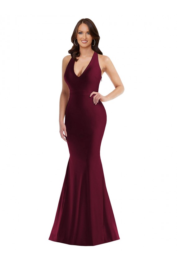 Affordable Mermaid V-Neck Silky Satin Long Burgundy Formal Plus Size Evening Dress Canada