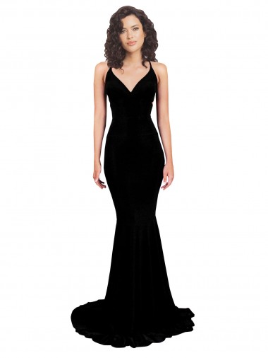 Affordable Mermaid V-Neck Spandex Long Black Formal Evening Dress Canada