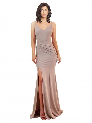 Affordable Mermaid V-Neck Stretch Crepe Long Dusty Pink Black Tie Evening Dress Canada