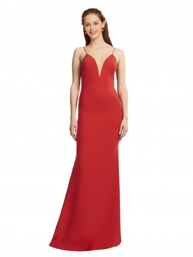 Affordable Mermaid V-Neck Stretch Crepe Long Red Formal Evening Dress Canada