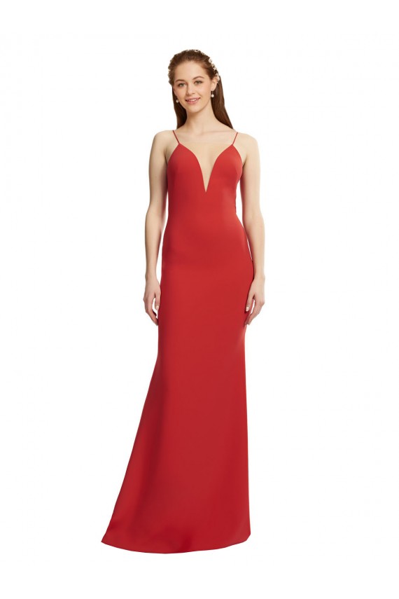Affordable Mermaid V-Neck Stretch Crepe Long Red Formal Evening Dress Canada