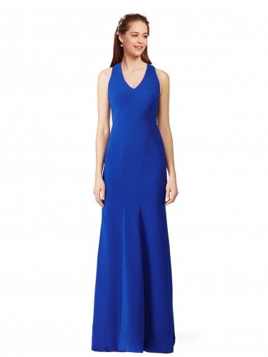 Affordable Mermaid V-Neck Stretch Crepe Long Royal Blue Formal Evening Dress Canada