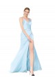 Affordable Mermaid V-Neck Stretch Satin Long Light Sky Blue Formal Evening Dress Canada