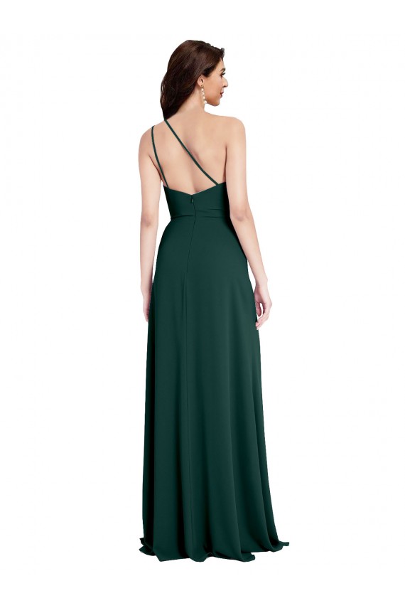 Affordable A-Line One Shoulder Stretch Crepe Long Midnight Green Formal Evening Dress Canada