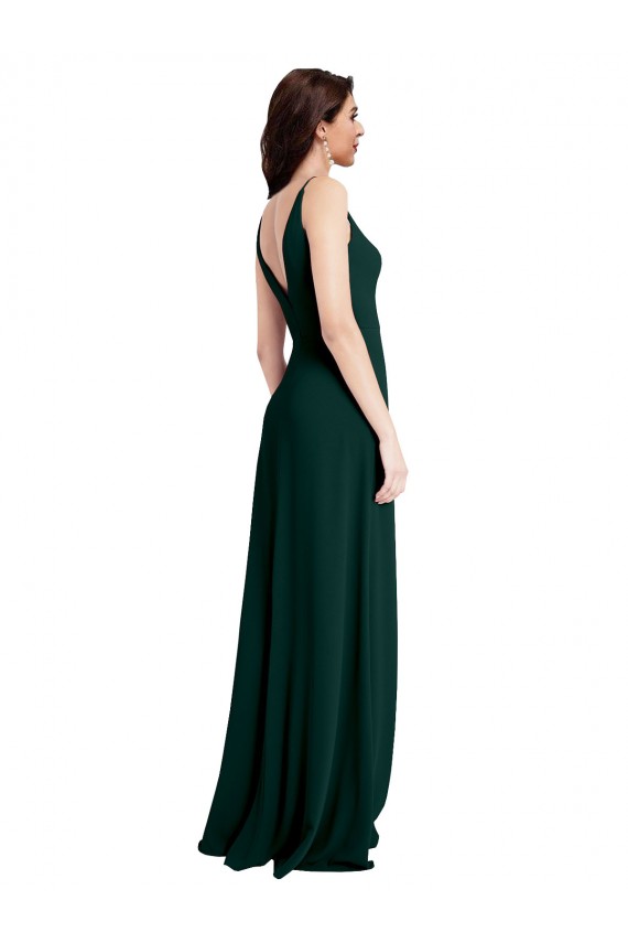 Affordable A-Line V-Neck Stretch Crepe Long Midnight Green Formal Evening Dress Canada