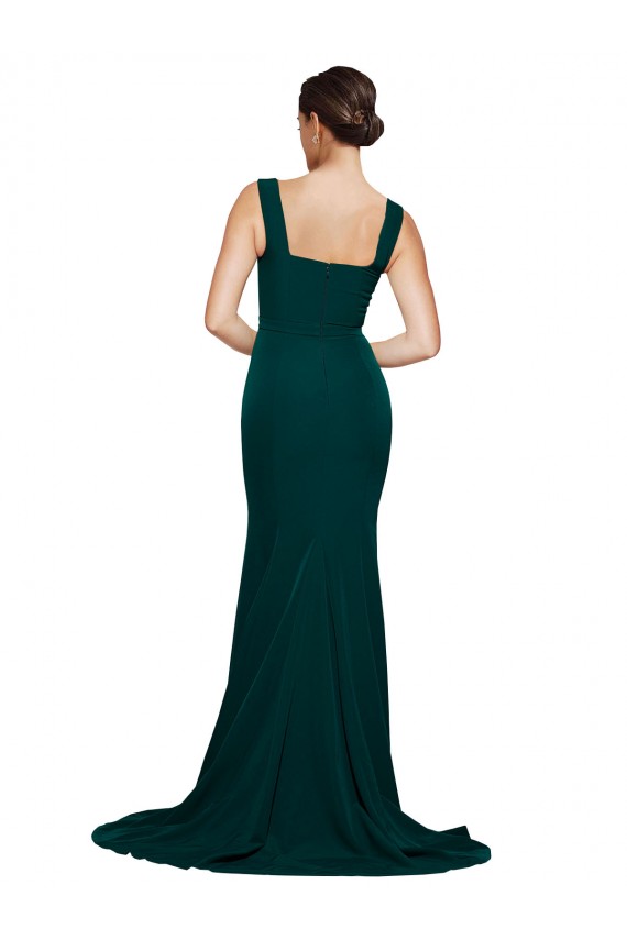 Affordable Sheath Square Neck Stretch Crepe Sweep Train Midnight Green Semi Formal Evening Dress Canada
