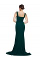 Affordable Sheath Square Neck Stretch Crepe Sweep Train Midnight Green Semi Formal Evening Dress Canada