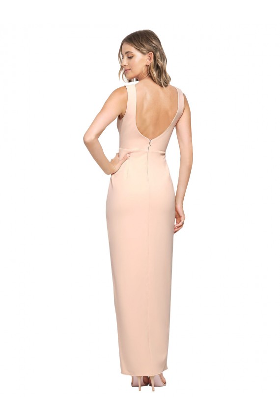 Affordable Sheath Square Neck Stretch Crepe Long Nude Formal Evening Dress Canada