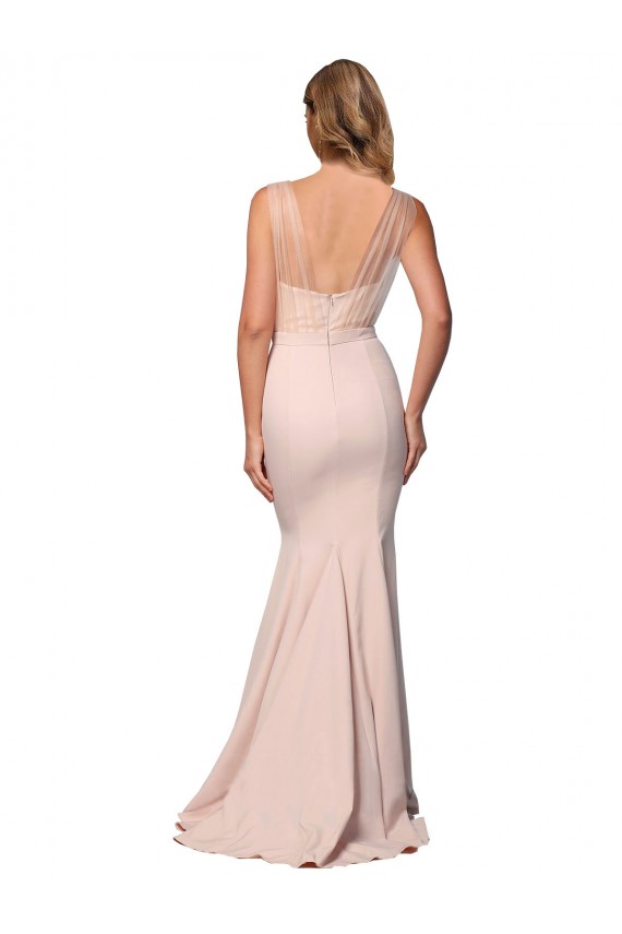 Affordable Sheath Sweetheart Stretch Crepe & Tulle Long Nude Formal Evening Dress Canada