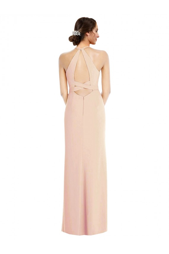 Affordable Trumpet Halter Neck Stretch Crepe Long Nude Formal Evening Dress Canada