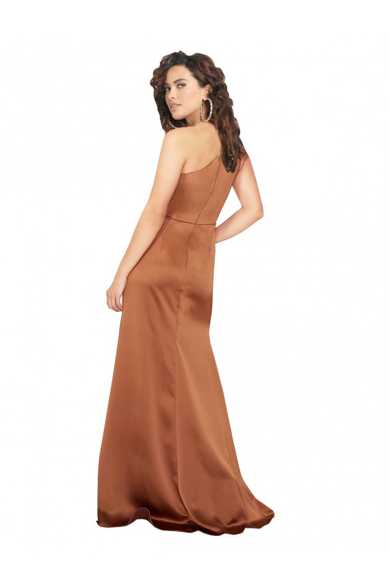 Affordable A-Line One Shoulder Silky Satin Long Orange Formal Evening Dress Canada