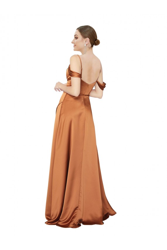 Affordable A-Line Sweetheart Silky Satin Long Orange Formal Evening Dress Canada