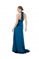 Affordable A-Line Halter Neck Silky Satin Long Peacock Blue Formal Evening Dress Canada