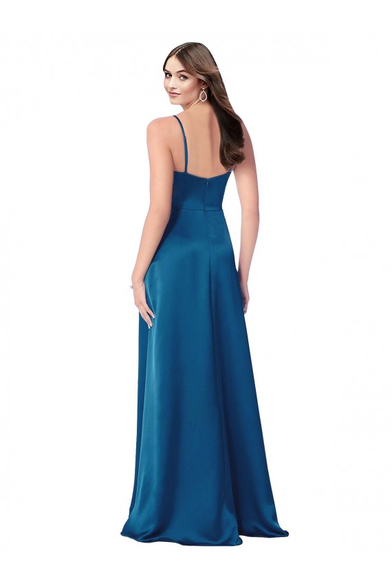 Affordable A-Line Cowl Neck Silky Satin Long Peacock Blue Formal Evening Dress Canada