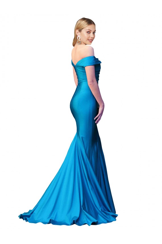 Affordable Mermaid High Neck Satin Long Peacock Blue Formal Evening Dress Canada