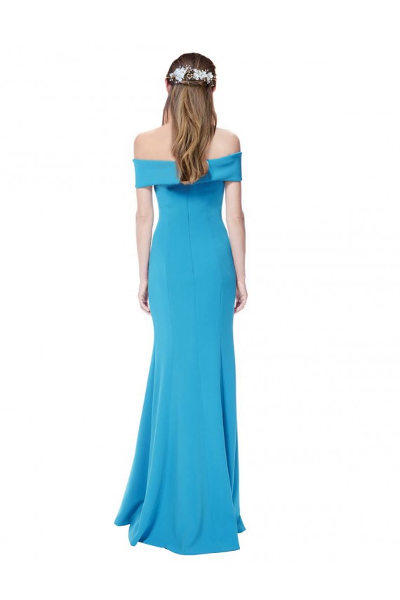 Affordable Sheath Off the Shoulder Stretch Crepe Long Peacock Blue Formal Evening Dress Canada
