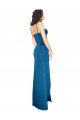 Affordable Sheath Spaghetti Straps Silky Satin Long Peacock Blue Formal Evening Dress Canada