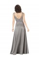 Affordable A-Line V-Neck Silky Satin Long Pearl Grey Formal Evening Dress Canada