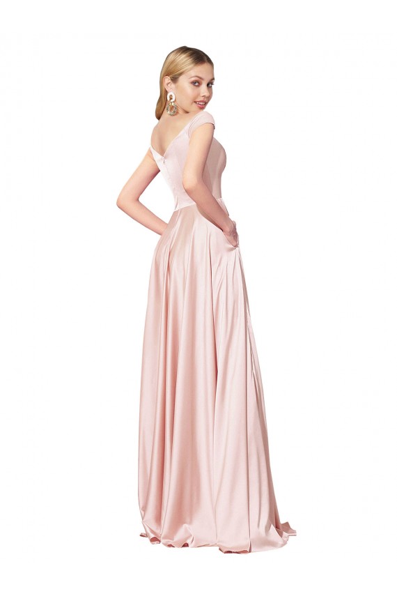 Affordable A-Line High Neck Satin Long Pink Formal Evening Dress Canada