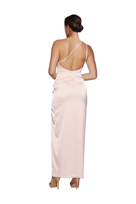 Affordable A-Line One Shoulder Silky Satin Long Pink Semi Formal Evening Dress Canada