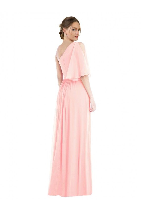 Affordable A-Line One Shoulder Soft Chiffon Long Pink Semi Formal Evening Dress Canada