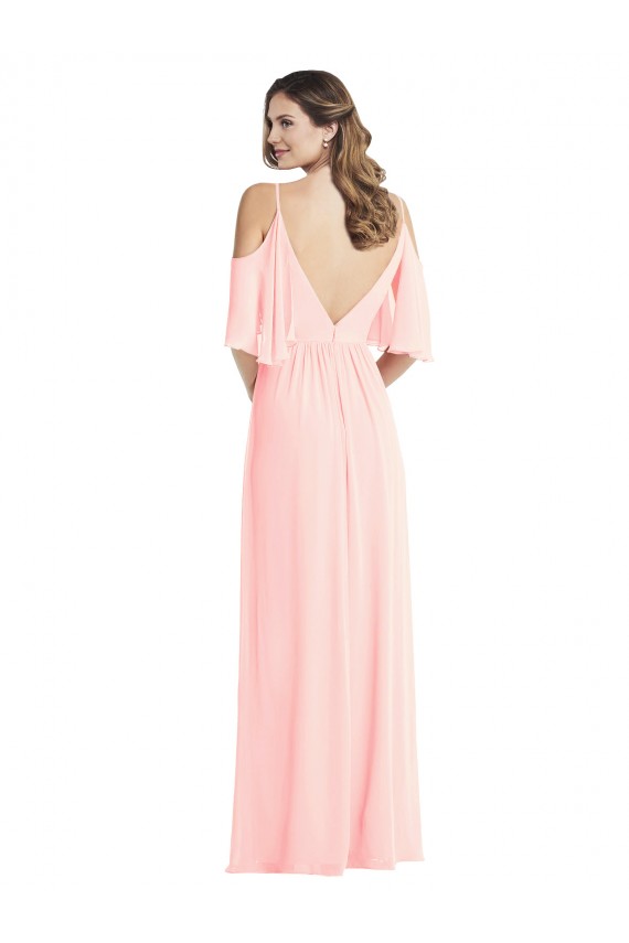 Affordable A-Line V-Neck Soft Chiffon Long Pink Semi Formal Evening Dress Canada
