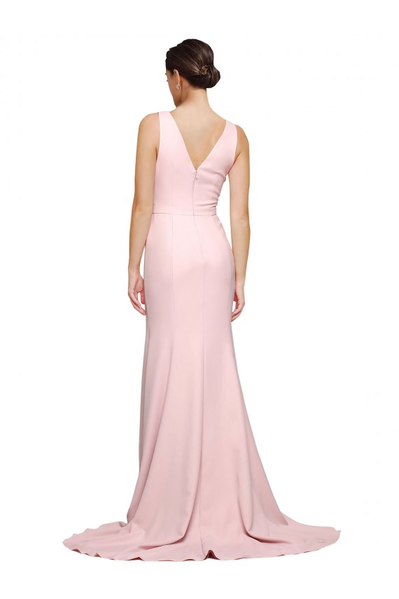 Affordable A-Line V-Neck Stretch Crepe Sweep Train Pink Semi Formal Evening Dress Canada