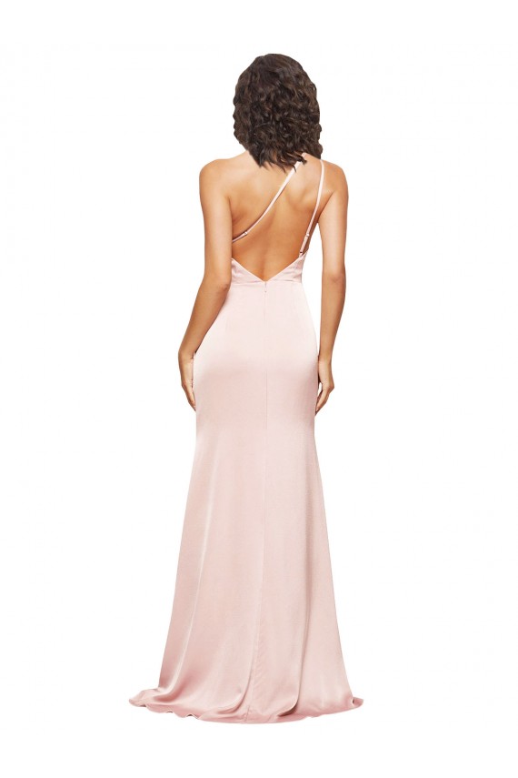Affordable Sheath One Shoulder Silky Satin Long Pink Formal Evening Dress Canada