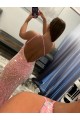 Affordable Sheath One Shoulder Velvet Sequins Sweep Train Pink Velvet Sequin Evening Dress Canada