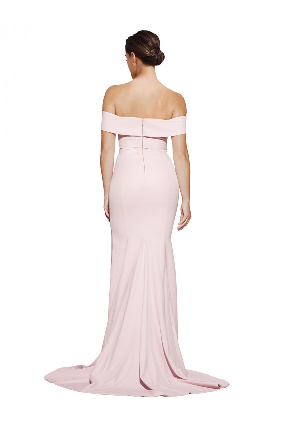Affordable Sheath Square Neck Stretch Crepe Sweep Train Pink Formal Evening Dress Canada
