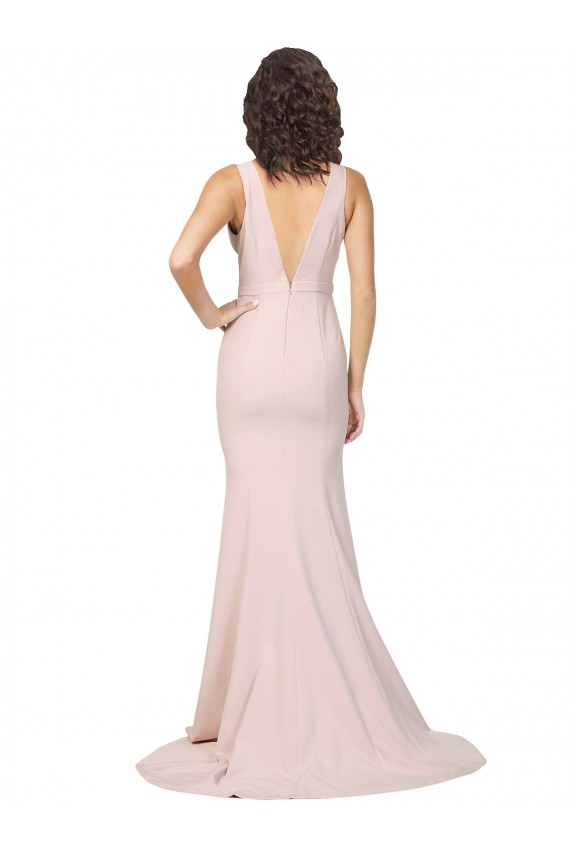 Affordable Sheath V-Neck Stretch Crepe Sweep Train Pink Black Tie Evening Dress Canada