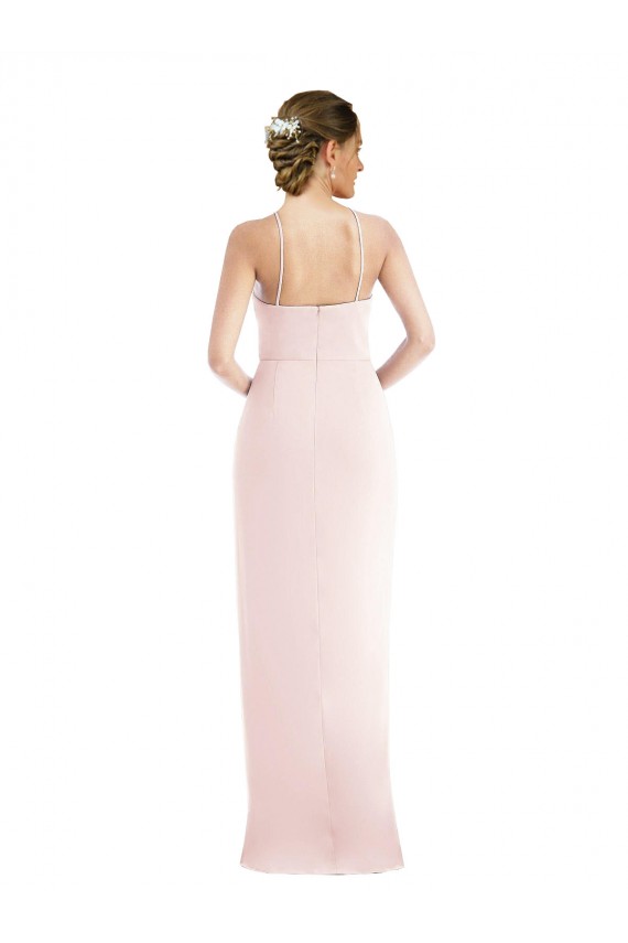 Affordable Trumpet Halter Neck Stretch Crepe Long Pink Semi Formal Evening Dress Canada