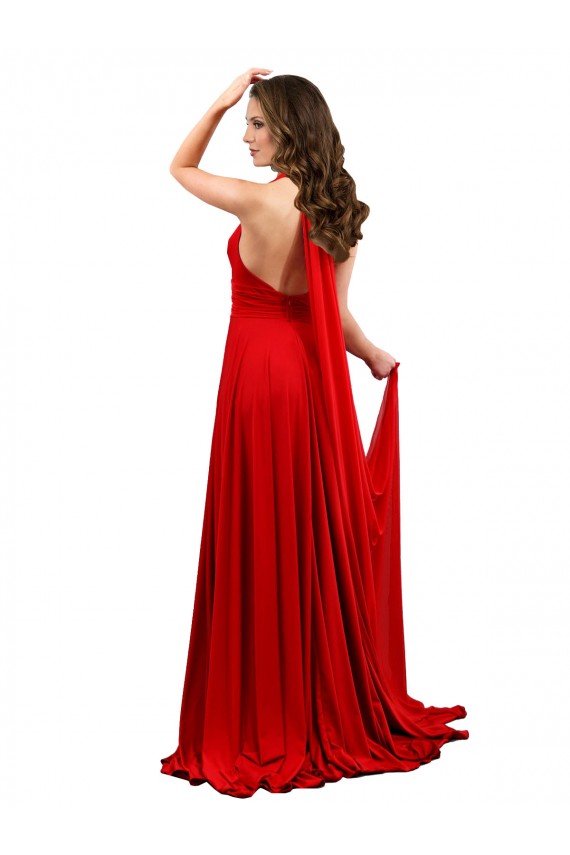 Affordable A-Line Halter Neck Spandex Long Red Formal Evening Dress Canada
