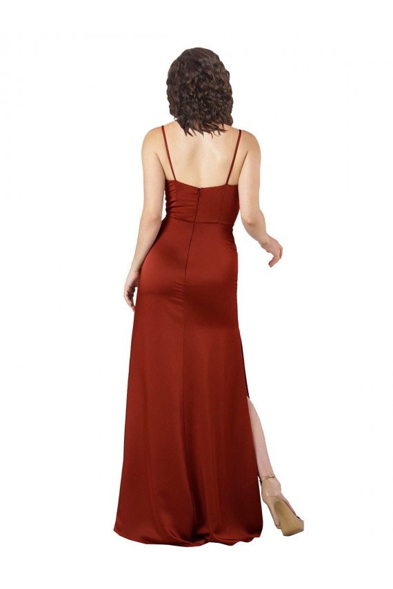 Affordable A-Line Square Neck Silky Satin Long Red Formal Evening Dress Canada