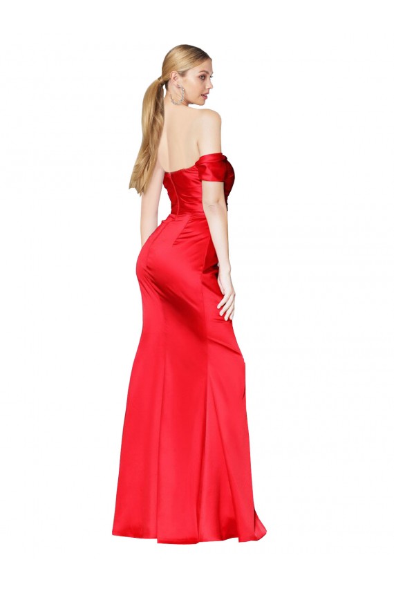 Affordable Mermaid High Neck Stretch Satin Long Red Formal Evening Dress Canada