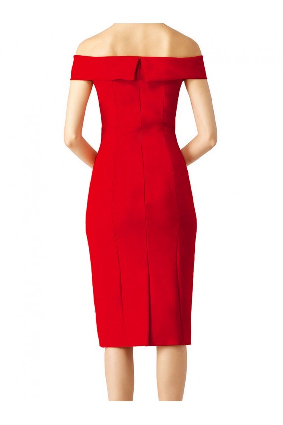 Affordable Sheath Off the Shoulder Stretch Crepe Cocktail Length Red Formal Evening Dress Canada