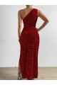 Affordable Sheath One Shoulder Velvet Sequins Long Red Velvet Sequin Evening Dress Canada