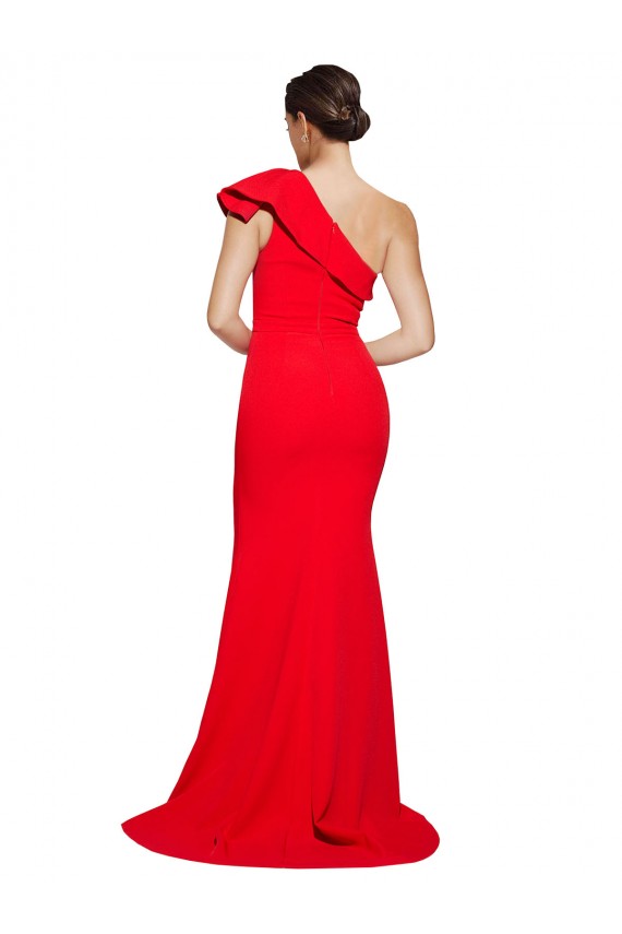 Affordable Sheath One Shoulder Stretch Crepe Sweep Train Red Semi Formal Evening Dress Canada