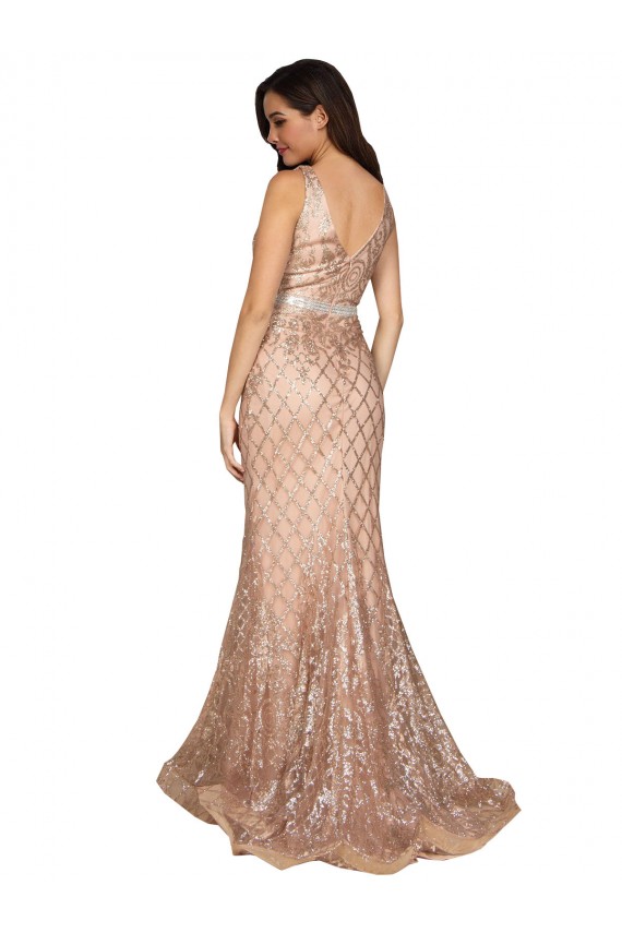 Affordable Mermaid V-Neck Sequin & Sparkling Sequin Long Rose Gold Formal Plus Size Evening Dress Canada