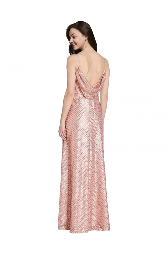 Affordable Sheath V-Neck Sequin Long Rose Gold Formal Evening Dress Canada