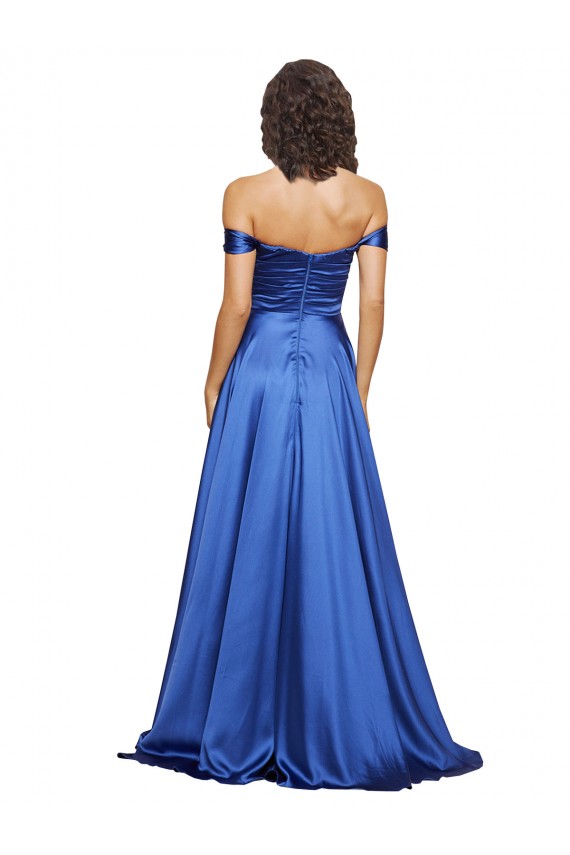 Affordable A-Line Sweetheart Stretch Satin Sweep Train Royal Blue Formal Evening Dress Canada