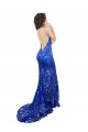 Affordable Mermaid High Neck Lace Long Royal Blue Semi Formal Evening Dress Canada