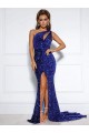 Affordable Mermaid One Shoulder Velvet Sequins Court Train Royal Blue Velvet Sequin Evening Dress Canada